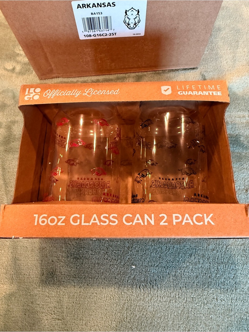 Arkansas Razorbacks 16oz Glass Can 2-Pack Officially Licensed NCAA Drinkware NEW